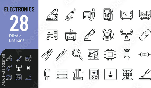 Foto Electronics and circuit board repair line icon set