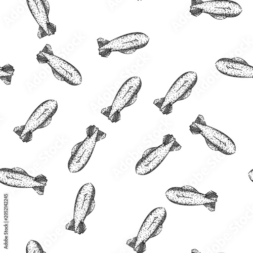 Bilde på lerret seamless pattern dirigible airship hand drawn