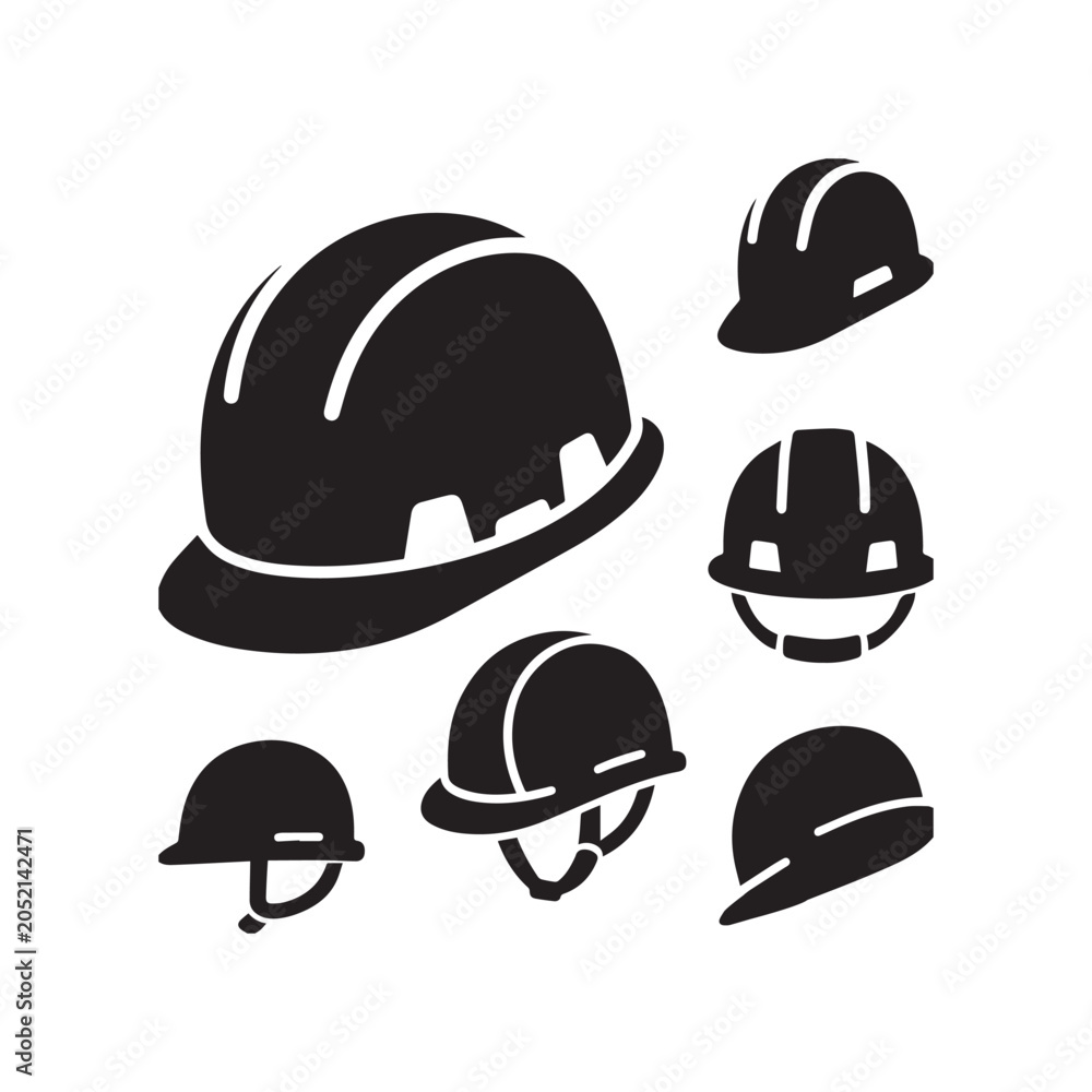 Fototapeta premium Industrial Safety Hard Hat Vector Icons From Front And Side Angles Set.
