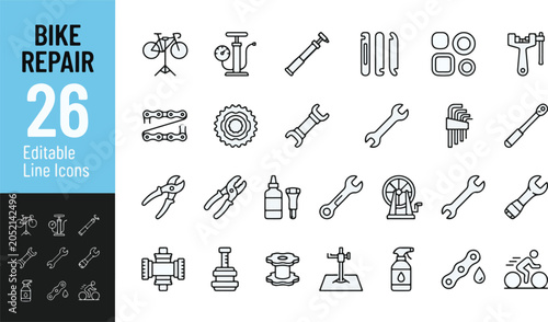 Photos Bike repair line icon set