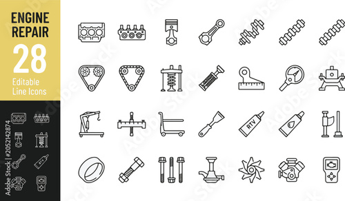 Foto Engine repair line icon set