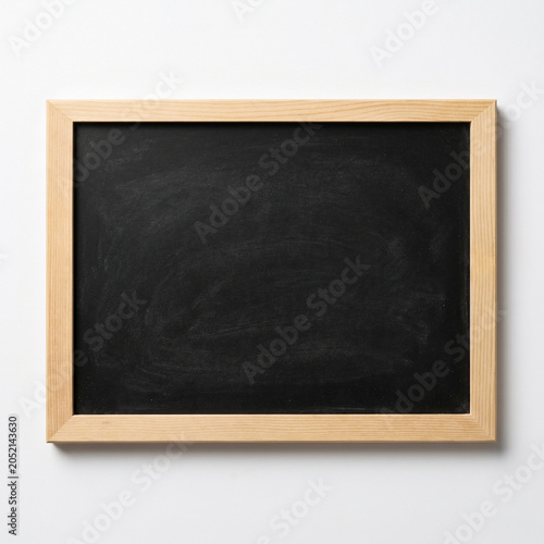 Empty Blackboard Mockup with Wooden Frame and Chalk on White Background