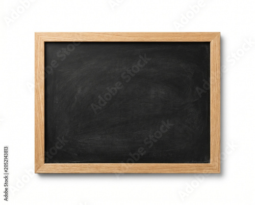 Empty Blackboard Mockup with Wooden Frame and Chalk on White Background