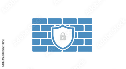 Obraz na plátně Shield with lock on brick wall.
