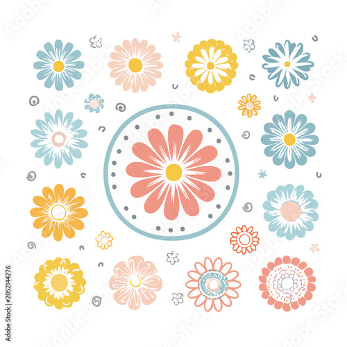Collection of flat design flowers in pastel colors
