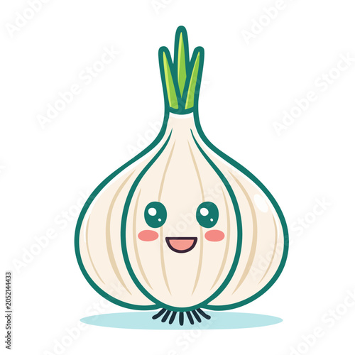 Cute Kawaii Garlic Character with Smiling Face