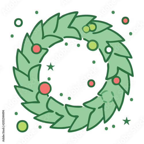 Flat design Christmas wreath with holly leaves and berries