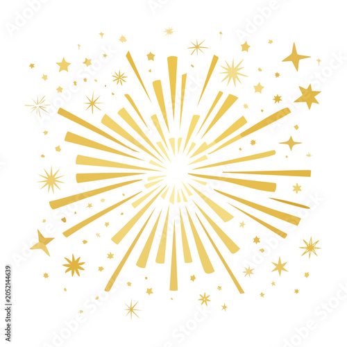 Golden firework burst with stars on white background