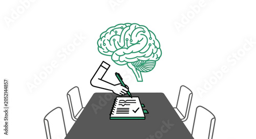An Illustration Of A Person Sitting At A Table With A Large Brain Above