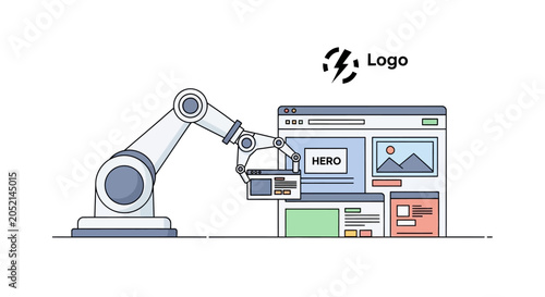 An Illustration Of A Robot Arm With A Computer Screen In Front Of It The