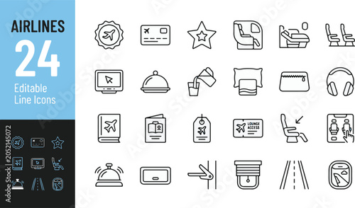 Tableau sur toile Airlines travel line icon set