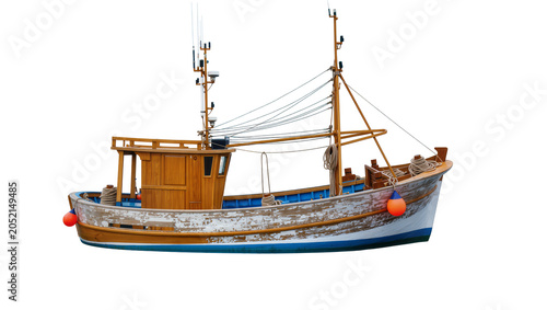 Принти на полотні Wooden fishing trawler boat with masts and ropes