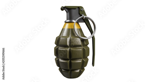 Photos Olive green fragmentation hand grenade with yellow band and safety lever