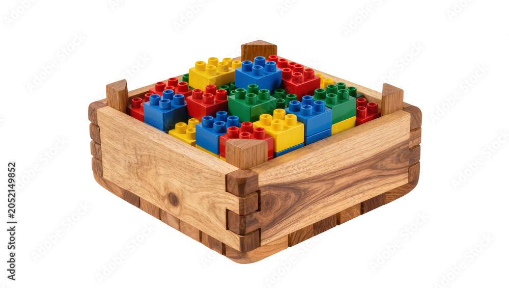 Obraz premium Wooden box filled with colorful building blocks