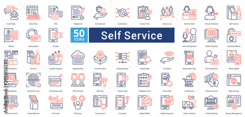Obraz na płótnie Self Service icon set in dual tone style contains 50 icons including service des