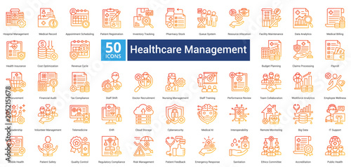 Bild auf Leinwand Healthcare Management icon set in outline gradient style contains 50 icons inclu