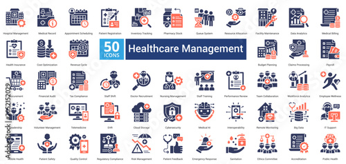 Bild auf Leinwand Healthcare Management icon set in mixed dual color style contains 50 icons inclu