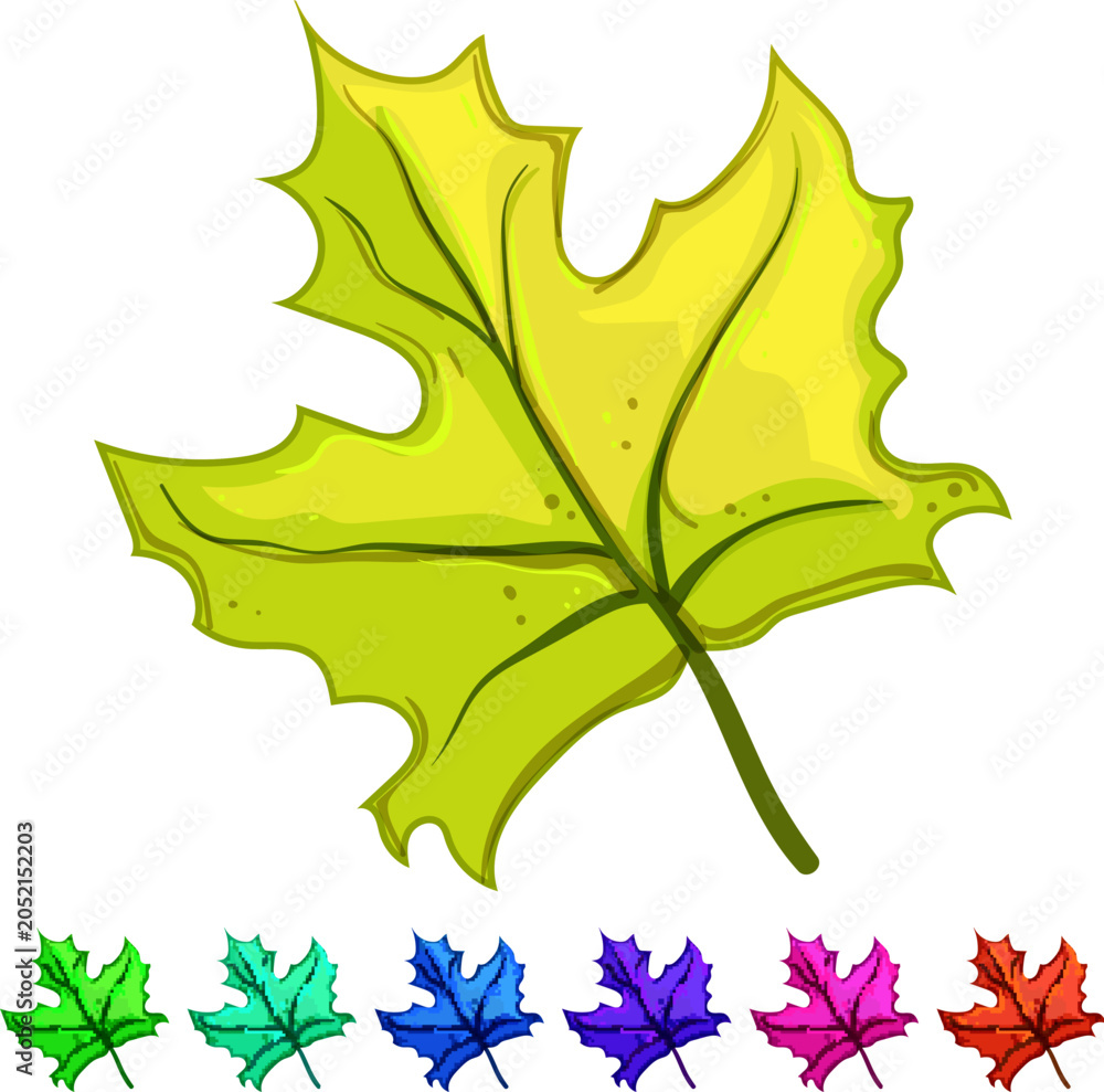 Naklejka premium yellow maple leaf cartoon. tree foliage, color season, orange brown yellow maple leaf sign colorful illustration
