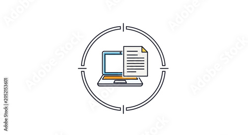 A Circular Icon With A Laptop And A Document Inside It The Laptop Is In