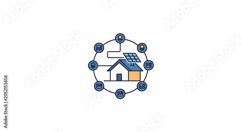 A Circular Illustration Of A House With A Solar Panel On Top The House Is