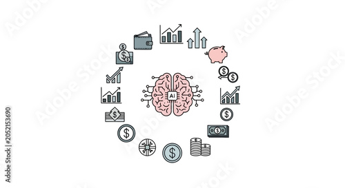 A Circular Illustration With A Pink Brain In The Center Around The Brain