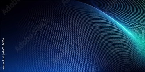 Tableau sur toile Abstract glowing blue and teal lines form a dynamic, futuristic waveform pattern, suggesting technology and digital motion in a dark, clean space