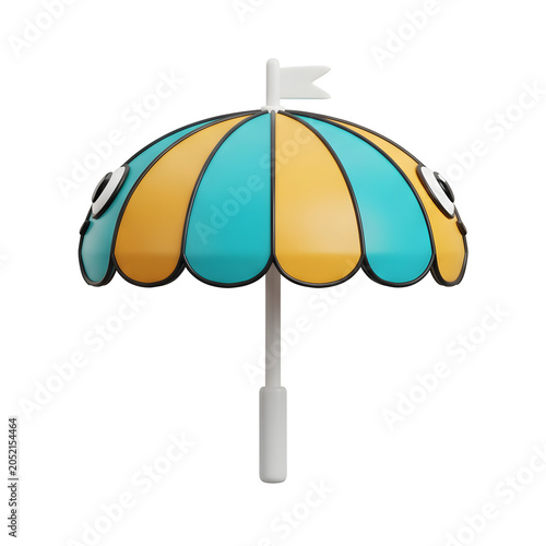 Cute Cartoon Umbrella with Eyes and Flag