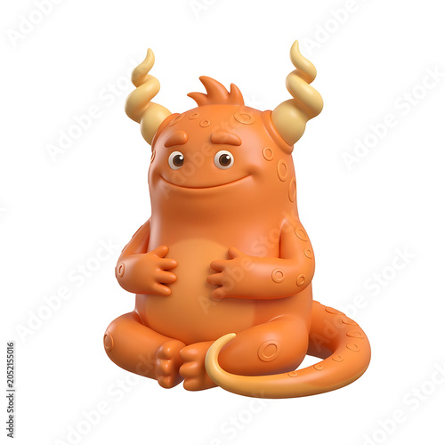 Cute Orange Monster with Swirly Horns Sitting