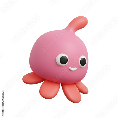 Cute Pink Cartoon Octopus Character