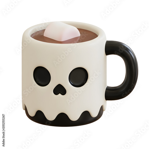 Cute Skull Mug with Hot Chocolate and Marshmallow