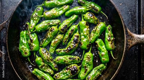 Blistered Shishito Peppers in Cast Iron Skillet