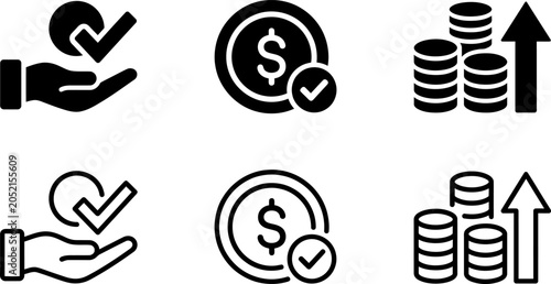 Obraz na płótnie payment received icon with hands and check mark plus dollar target and coins