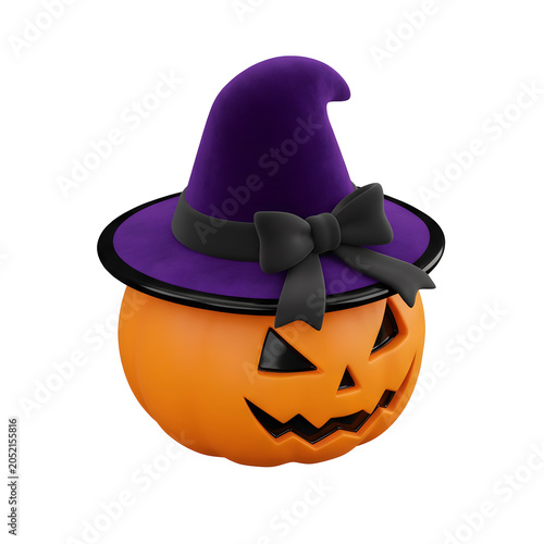 Halloween Jack-o'-lantern with Purple Witch Hat and Black Bow