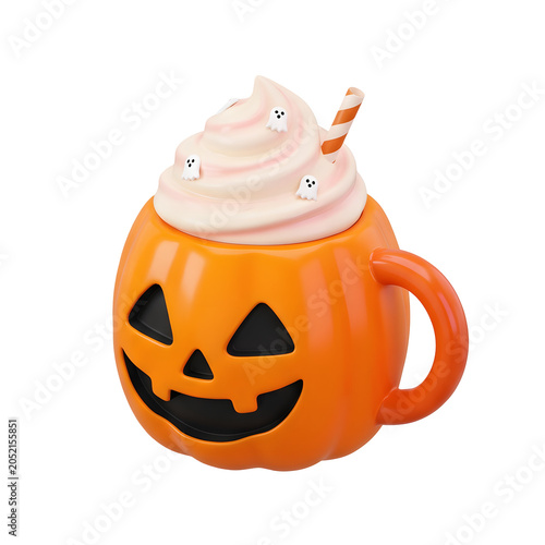 Halloween Pumpkin Mug with Whipped Cream and Ghost Sprinkles