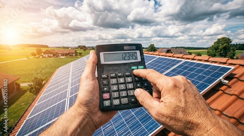 Solar panels, renewable energy, sustainable power, eco-friendly technology, calculation