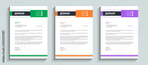 Bild auf Leinwand Creative and professional business letterhead design template with orange, purple, and green color