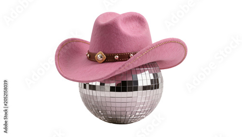 Fotografía Pink cowboy hat resting on a disco ball