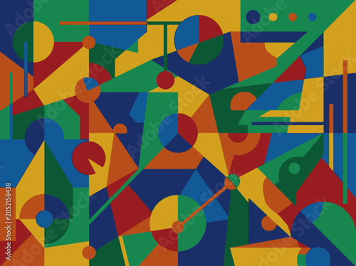 Valokuva Vibrant Abstract Geometric Composition with Overlapping Shapes and Primary Color