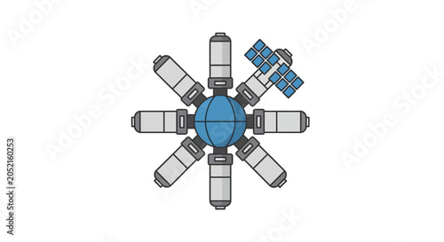 Foto Satellite in space with solar panels.