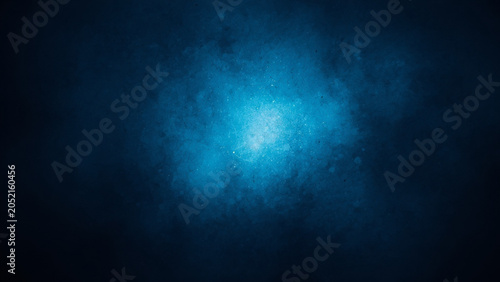 Canvas Print Abstract blue smoke cloud emanating from a central light source during darkness