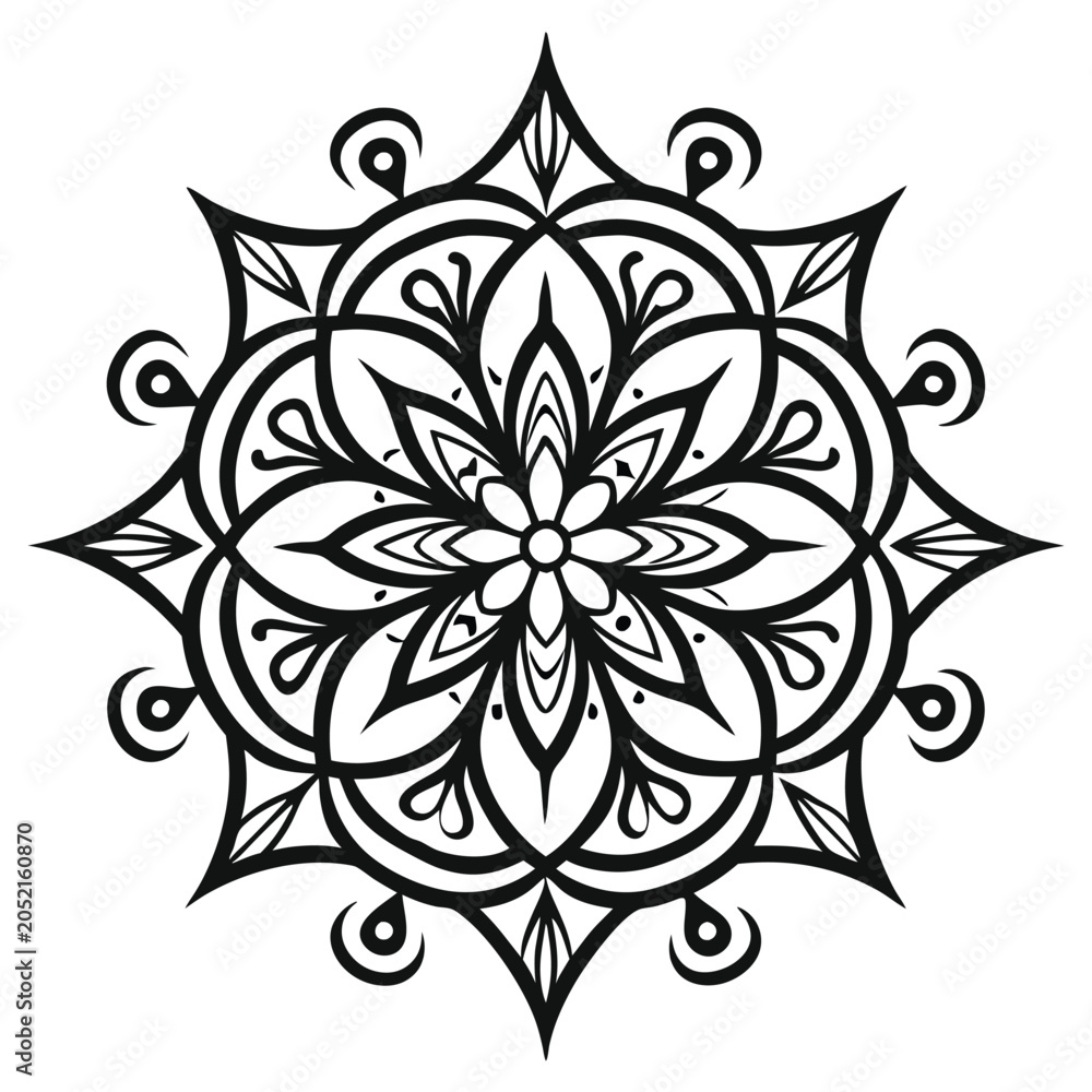 Fototapeta premium Intricate black mandala design, floral vector pattern, decorative element, ornate illustration