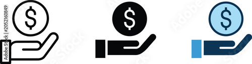 Fotografía Receiving Money Icon with Hand Holding Coin for Payment, Salary, Income, and Fin