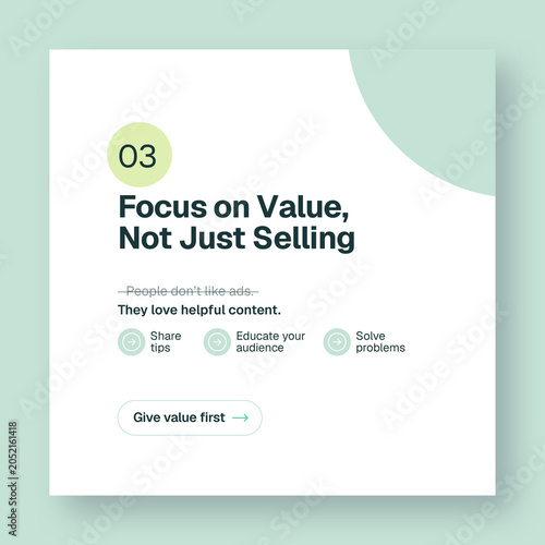 Business marketing tips social media post template with value and content strategy text