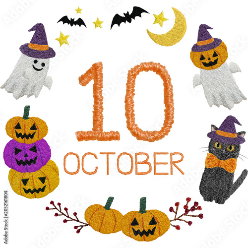 手刺繍のハロウィーンの10月
