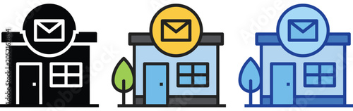 Billede på lærred Post office icon set with pixel perfect colored design including post office bui
