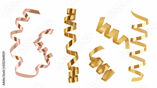 Canvas Print Six metallic ribbons in varying curled shapes on a white background