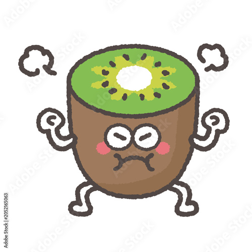 ぷんぷん怒っているかわいいグリーンキウイのキャラクター