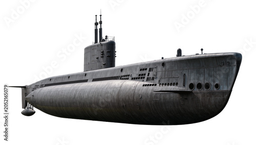 Obraz na plátne Dark gray submarine with conning tower and propellers