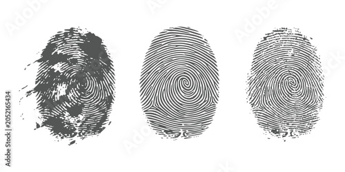 Bild auf Leinwand Three different human fingerprint patterns including a smudged print and two cle