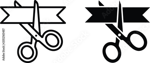 Obraz na płótnie Scissors Cutting Ribbon Icons in Thin Linear Outline Style for Ceremony and Even
